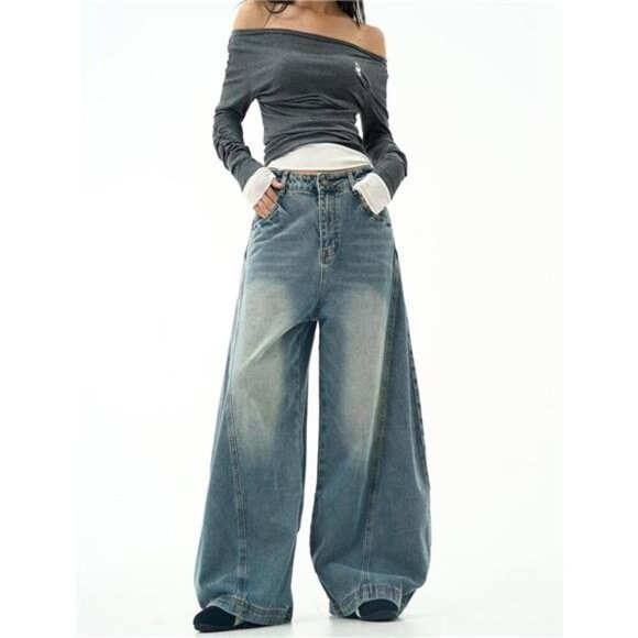 Women's Baggy Jeans Vintage Oversized Pants Aesthetic Hip Hop Jeans Relaxed Fit - Picture 2 of 6